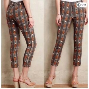 Anthropologie Cartonnier Fish Print Ankle Pants Orange Grey Koi Novelty Size 0
